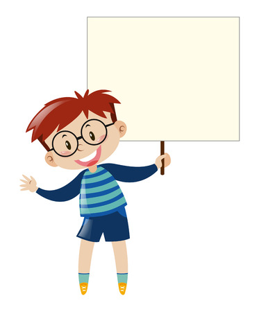 Boy with glasses holding sign illustrationのイラスト素材
