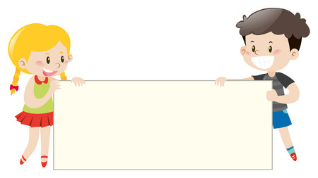 Happy kids holding white board illustrationのイラスト素材