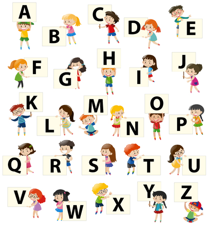 Alphabet font design on square board illustrationのイラスト素材