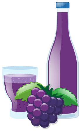 Fresh grapes and juice in bottle illustrationのイラスト素材