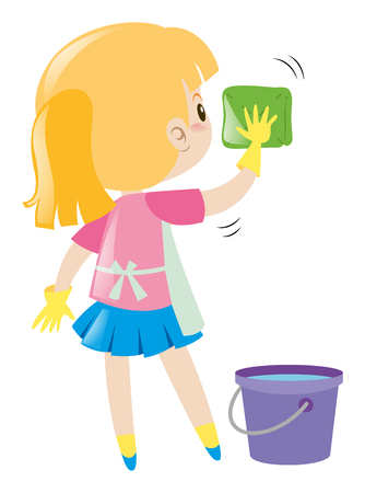 Little girl cleaning with cloth illustrationのイラスト素材