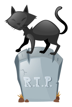 Black cat on gravestone illustrationのイラスト素材