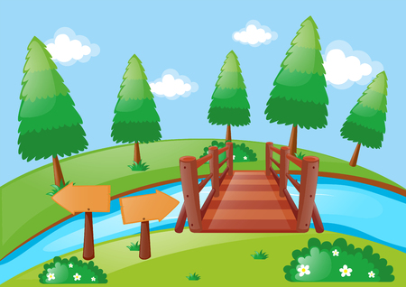 Scene with trees and river illustrationのイラスト素材