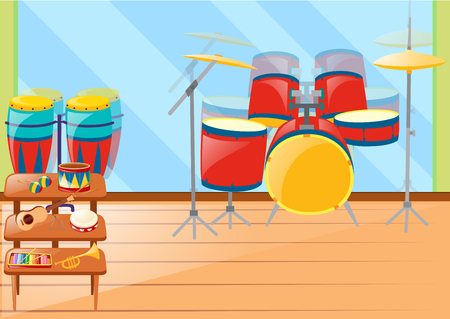Different musical instruements in room illustrationのイラスト素材