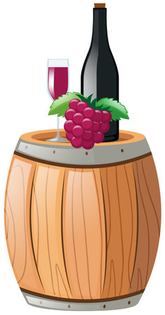 Raspberry juice and wooden barrel illustrationのイラスト素材