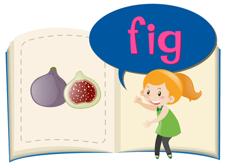 Girl and fig in the book illustrationのイラスト素材