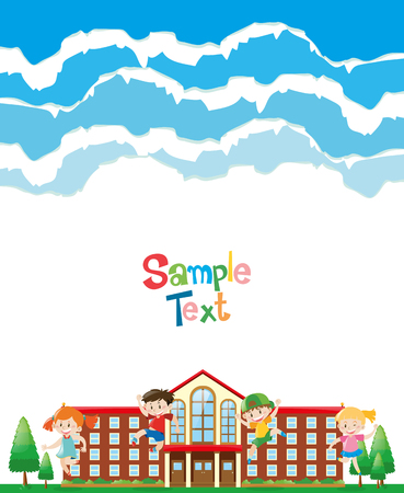 Paper design with kids at school ground illustrationのイラスト素材