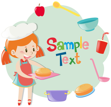 Frame template with girl baking pie illustrationのイラスト素材