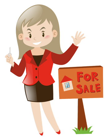 Real estate agent and house for sale illustrationのイラスト素材
