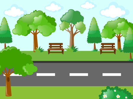 Empty road through the garden illustrationのイラスト素材