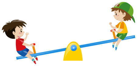 Two boys playing on seesaw illustrationのイラスト素材