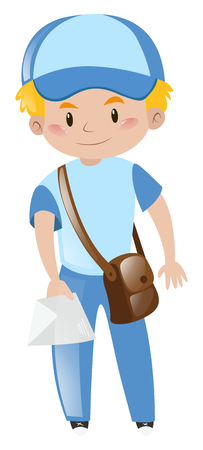 Mailman in blue uniform delivering letter illustrationのイラスト素材