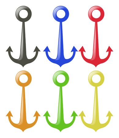 Anchor in six different colors illustrationのイラスト素材