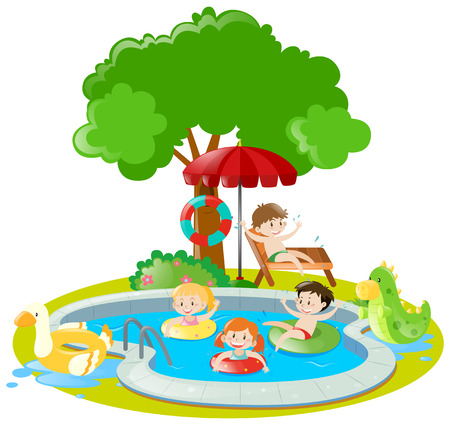 Many kids swimming in the pool illustrationのイラスト素材