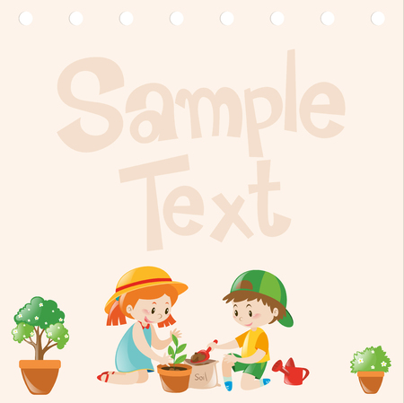Paper design with kids planting trees illustrationのイラスト素材