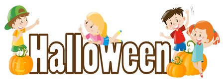Halloween theme with kids and pumpkins illustrationのイラスト素材