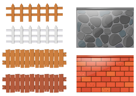 Different designs of fences and walls illustrationのイラスト素材