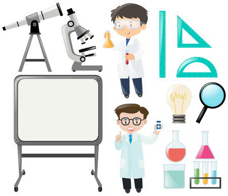 Scientists and other science equipment set illustrationのイラスト素材