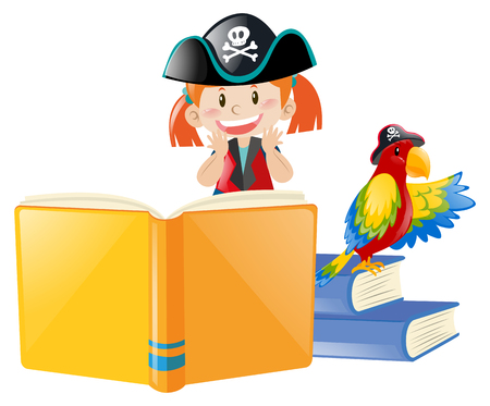 Book of pirate and bird illustrationのイラスト素材