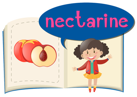 Fresh nectarine and little girl illustrationのイラスト素材