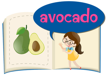 Fresh avocado on children book illustrationのイラスト素材
