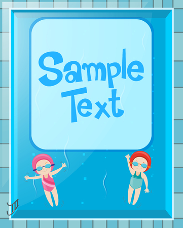 Border design with two kids swimming illustrationのイラスト素材