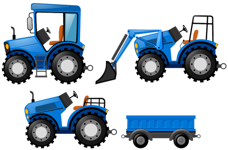 Blue tracktor and bulldozer illustrationのイラスト素材
