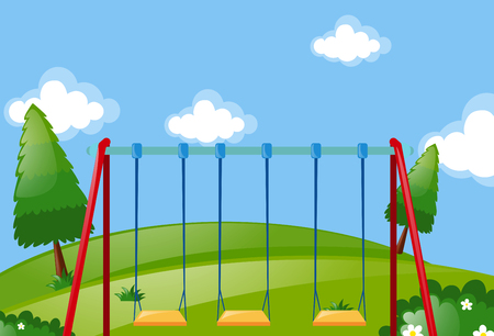 Swings in the green park illustrationのイラスト素材