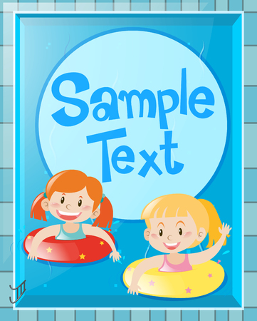 Two kids swimming in the pool illustrationのイラスト素材