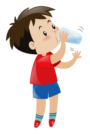 Boy drinking water from glass illustrationのイラスト素材