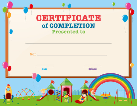 Certificate template with kids in playground illustrationのイラスト素材