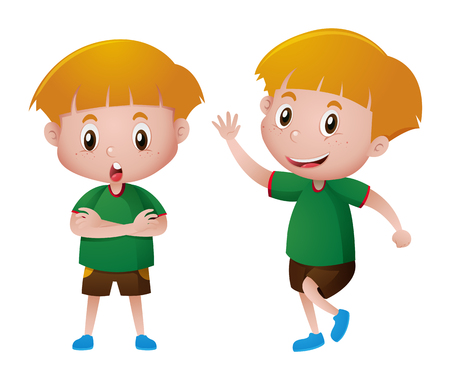 Little boy with two facial expressions illustrationのイラスト素材