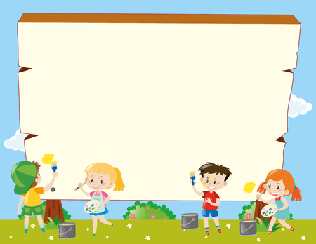Border template with kids painting illustrationのイラスト素材