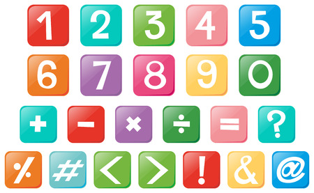Number and signs on square buttons illustrationのイラスト素材