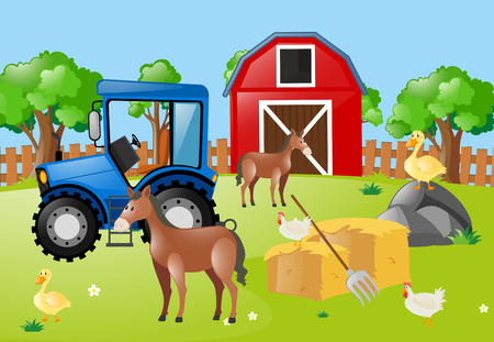Farm animals living in the farm illustrationのイラスト素材