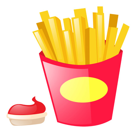 Frenchfries and ketchup on white background illustrationのイラスト素材