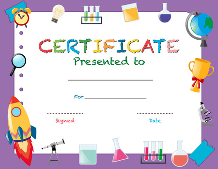 Certificate template with school objects illustrationのイラスト素材