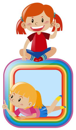 Two girls with happy face illustrationのイラスト素材