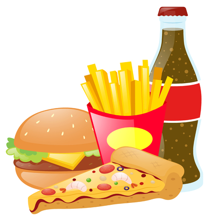 Fastfood and soda on white background illustrationのイラスト素材