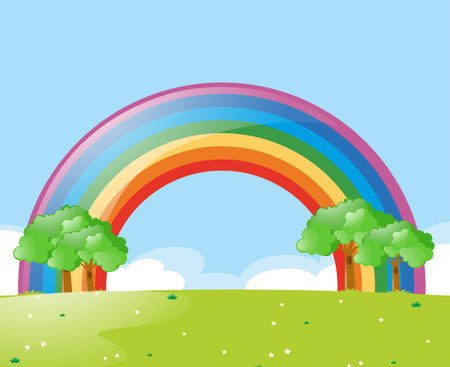 Nature scene with rainbow at daytime illustrationのイラスト素材