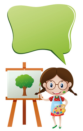 Speech bubble template with girl painting on canvas illustrationのイラスト素材