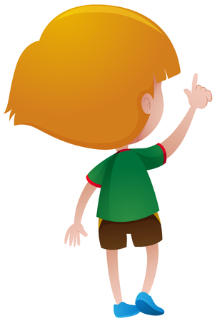 Back of little boy in green shirt illustrationのイラスト素材