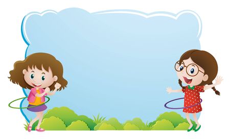 Border template with girls playing hulahoop illustrationのイラスト素材