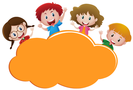 Border template with four happy kids illustrationのイラスト素材