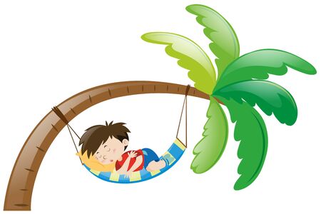 Little boy sleeping on hammock illustrationのイラスト素材