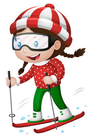 Little girl playing ski illustrationのイラスト素材