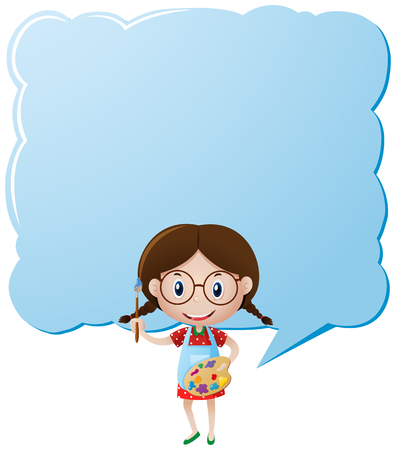 Border template with girl painting illustrationのイラスト素材