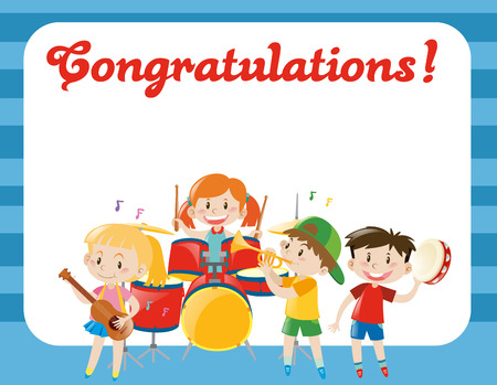 Card template with children in band illustrationのイラスト素材