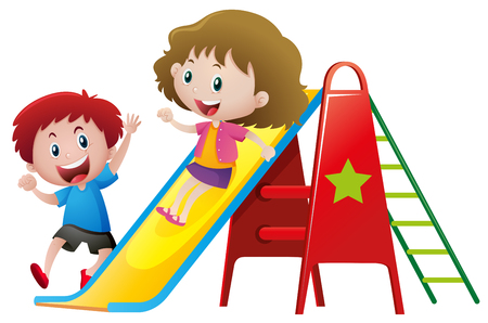 Two kids playing on slide illustrationのイラスト素材