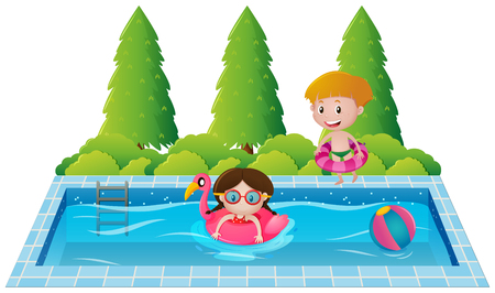 Kids playing in the swimming pool illustrationのイラスト素材